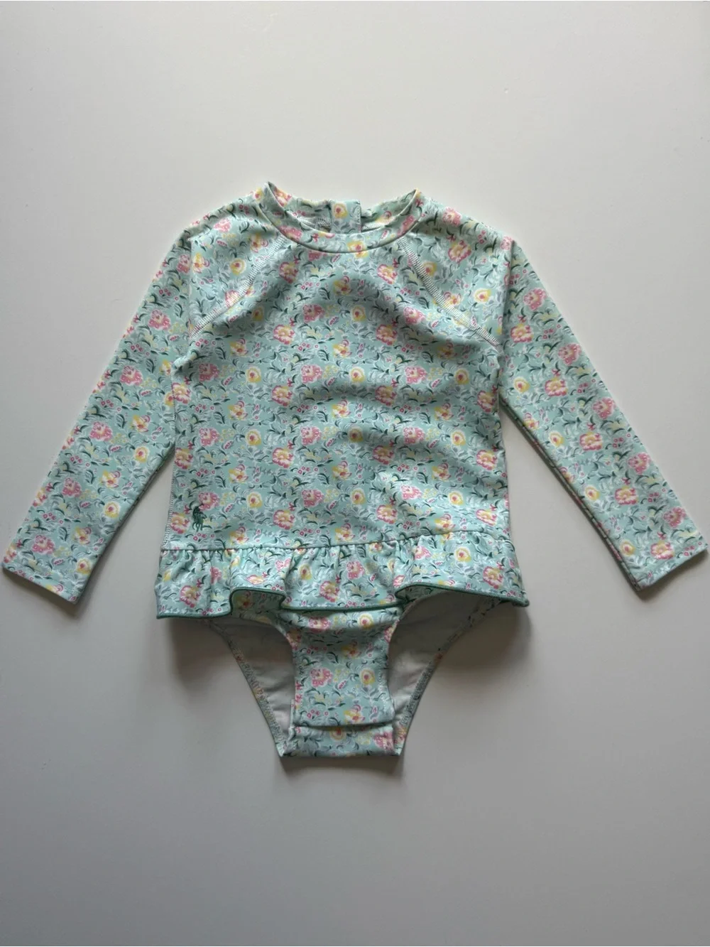 Ralph Lauren Baby Girl Floral Ruffled One-Piece Rashguard Swimsuit - Size 18-24M